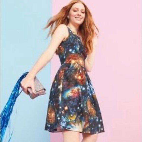 Modcloth  Cosmos Fit & Flare Dress Plus Size 1X Science Teacher Space Galaxy - Picture 1 of 15